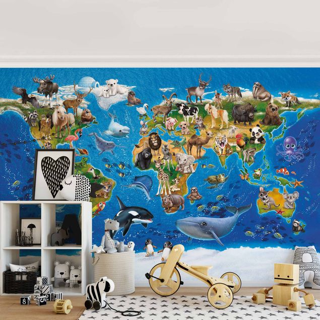 papéis de parede de animais Animal Club International - World Map With Animals