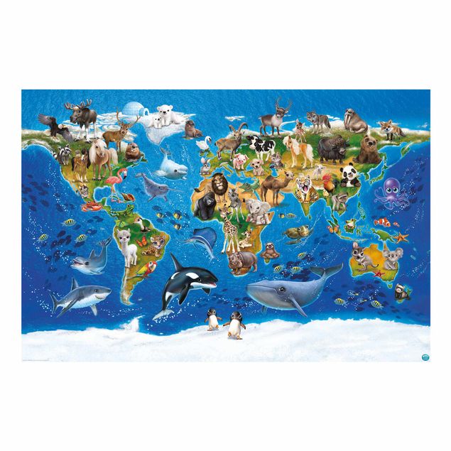murais de parede Animal Club International - World Map With Animals