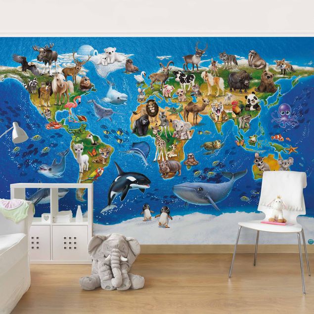 papel de parede mapa mundo Animal Club International - World Map With Animals