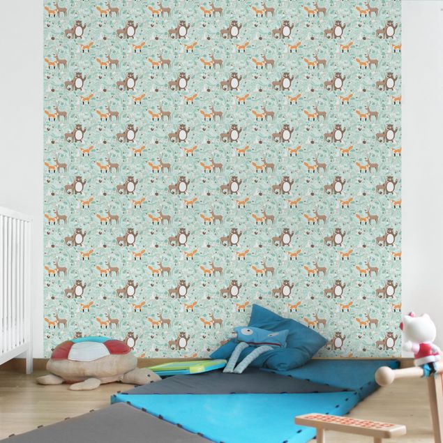Papel de parede padrões Kids Pattern Forest Friends With Forest Animals