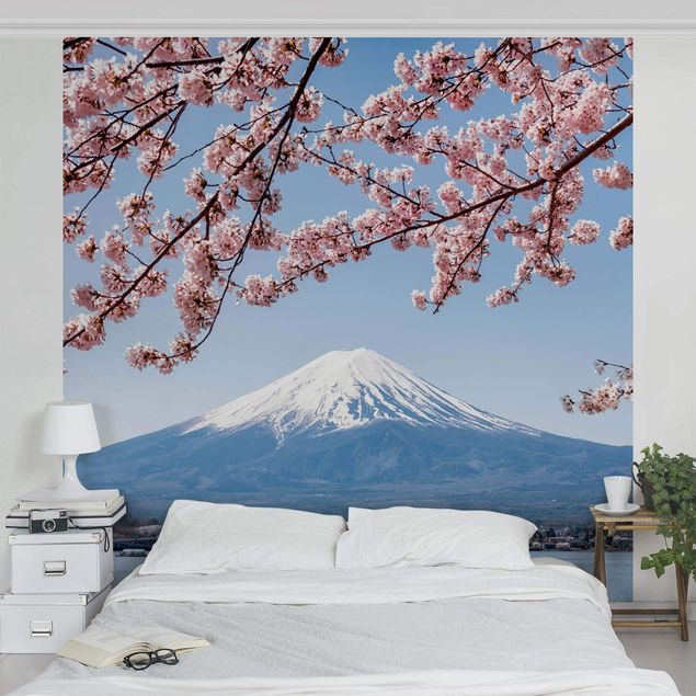 Papel de parede montanhas Cherry Blossoms With Mt. Fuji
