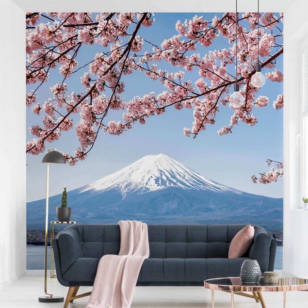 papel de parede moderno Cherry Blossoms With Mt. Fuji