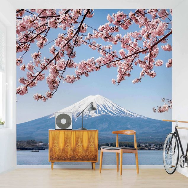 Papel de parede com flores Cherry Blossoms With Mt. Fuji