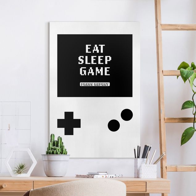 Telas decorativas em preto e branco Classical Gaming Console Eat Sleep Game Press Repeat