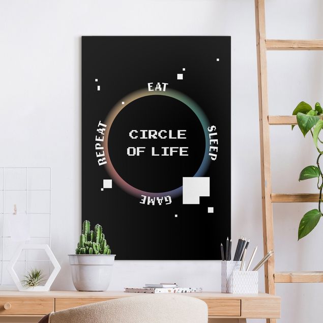 Telas decorativas em preto e branco Classical Video Game Circle Of Life