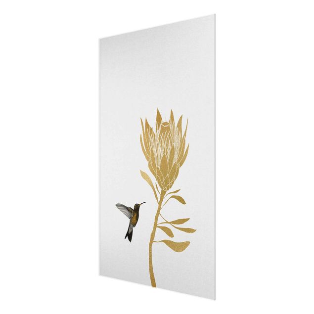 quadro de vidro Hummingbird And Tropical Golden Blossom