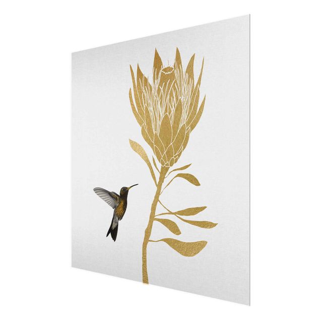quadro de vidro Hummingbird And Tropical Golden Blossom