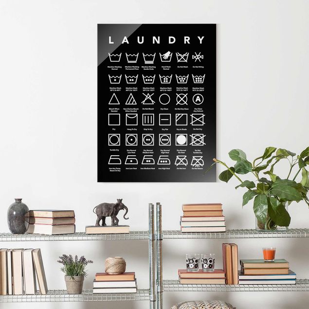 Quadros em vidro frases Laundry Symbols Black And White