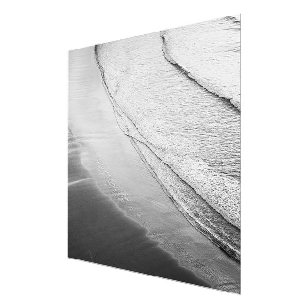 Quadros em vidro em preto e branco Soft Waves On The Beach Black And White