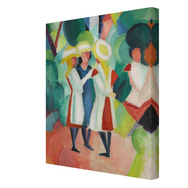 Telas decorativas abstratas August Macke - Three Girls in yellow Straw Hats