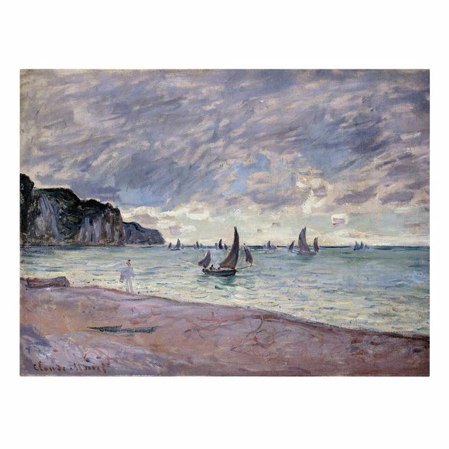 Quadros paisagens Claude Monet - Fishing Boats In Front Of The Beach And Cliffs Of Pourville