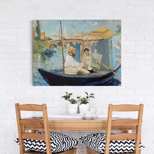 Quadros movimento artístico Impressionismo Edouard Manet - Claude Monet Painting On His Studio Boat