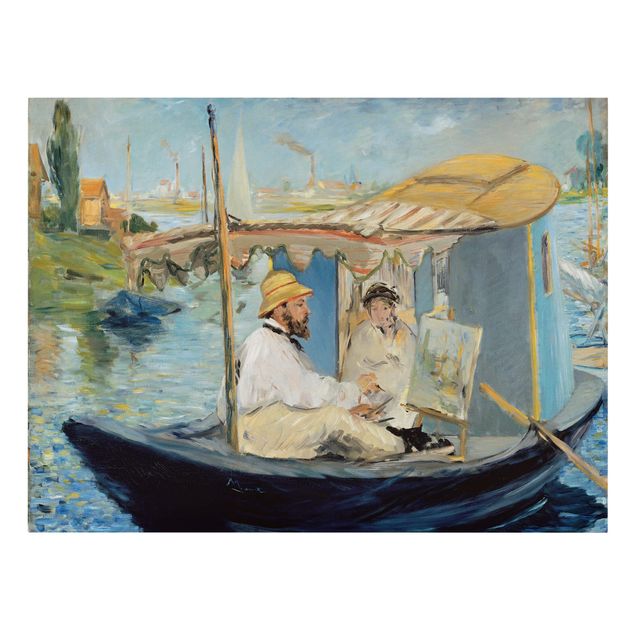 Telas decorativas réplicas de quadros famosos Edouard Manet - Claude Monet Painting On His Studio Boat