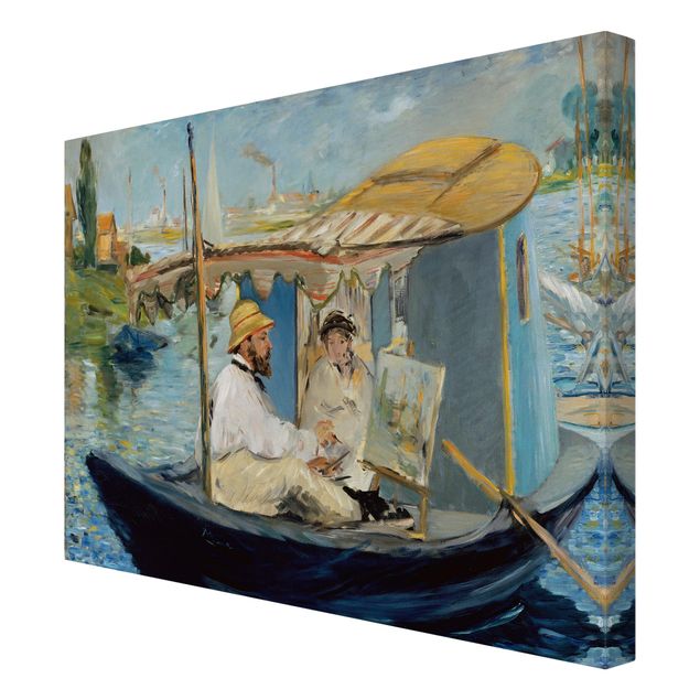 Quadros famosos Edouard Manet - Claude Monet Painting On His Studio Boat