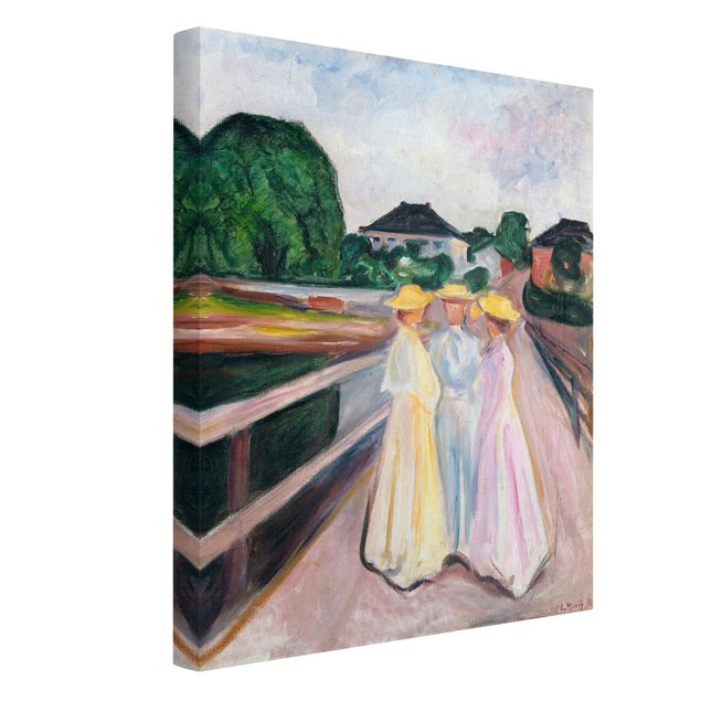 Quadros movimento artístico Pós-impressionismo Edvard Munch - Three Girls on the Bridge