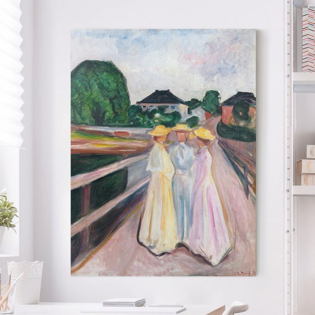 Quadros movimento artístico Expressionismo Edvard Munch - Three Girls on the Bridge