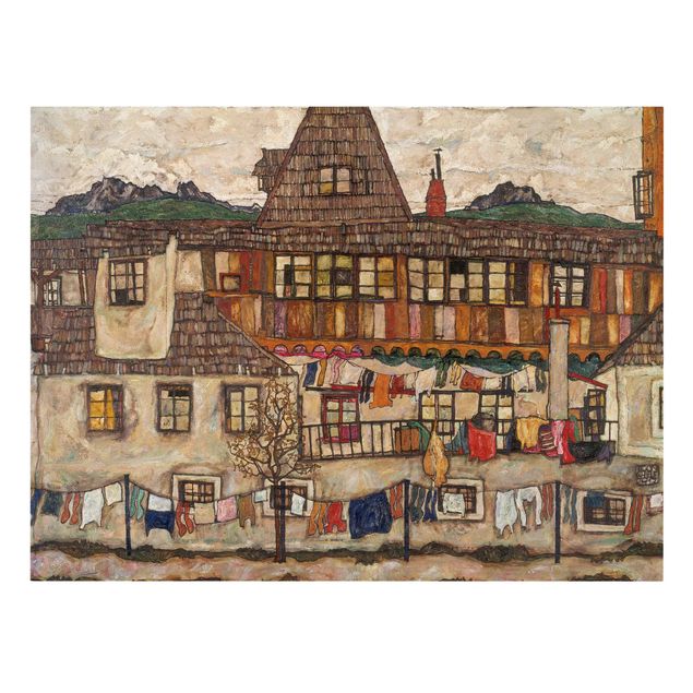 Telas decorativas cidades e paisagens urbanas Egon Schiele - House With Drying Laundry