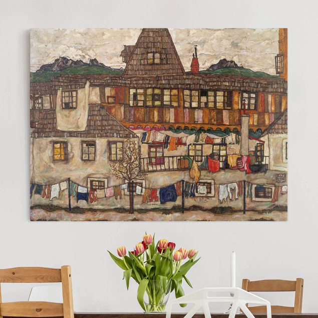 Quadros movimento artístico Expressionismo Egon Schiele - House With Drying Laundry