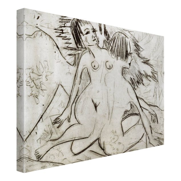 Telas decorativas em preto e branco Ernst Ludwig Kirchner - Two Young Nudes