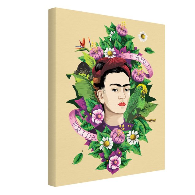 Quadros retratos Frida Kahlo - Frida, Äffchen und Papagei