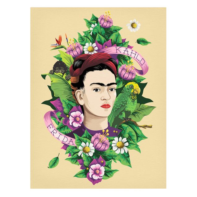 Quadros de Frida Kahlo Frida Kahlo - Frida, Äffchen und Papagei