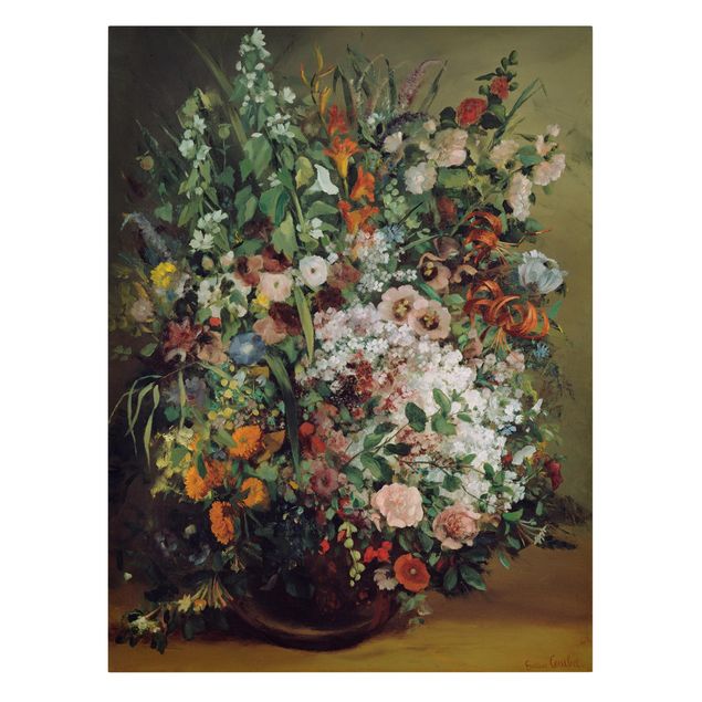 Telas decorativas réplicas de quadros famosos Gustave Courbet - Bouquet of Flowers in a Vase