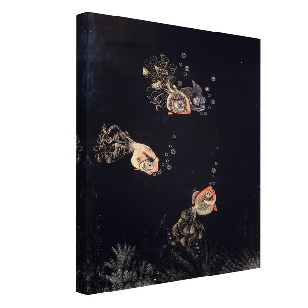 Quadros por movimento artístico Jean Dunand - Underwater Scene with red and golden Fish, Bubbles