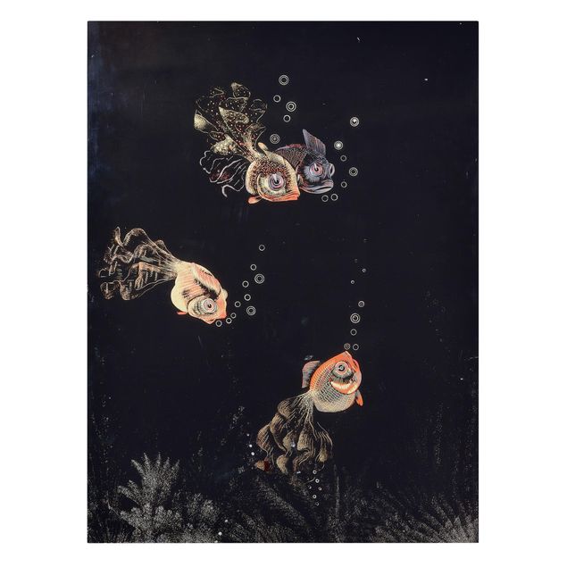 Telas decorativas réplicas de quadros famosos Jean Dunand - Underwater Scene with red and golden Fish, Bubbles