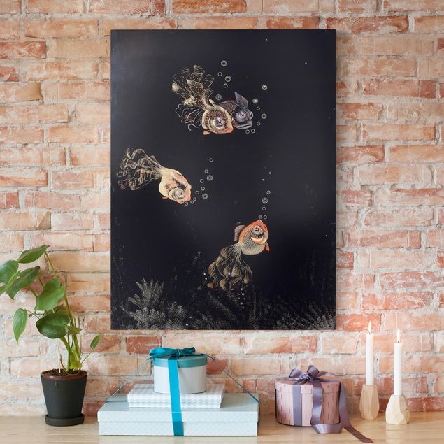 Telas decorativas peixes Jean Dunand - Underwater Scene with red and golden Fish, Bubbles