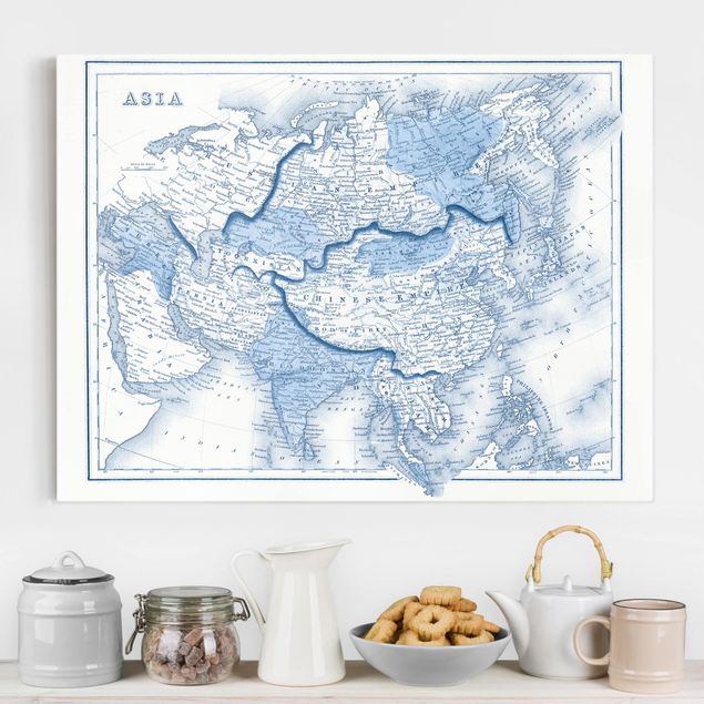 Telas decorativas mapas Map In Blue Tones - Asia