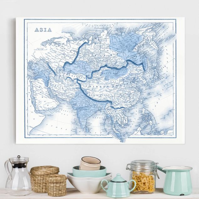 decoraçao para parede de cozinha Map In Blue Tones - Asia