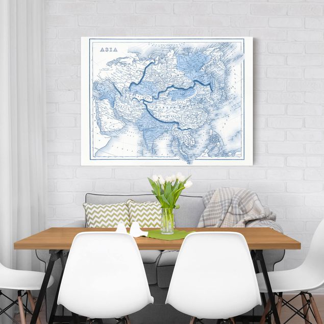 quadro mapa do mundo Map In Blue Tones - Asia