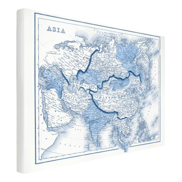 Telas decorativas vintage Map In Blue Tones - Asia