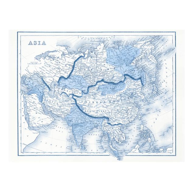 quadro em tons de azul Map In Blue Tones - Asia