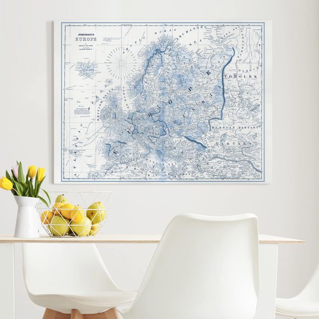 Telas decorativas mapas Map In Blue Tones - Europe