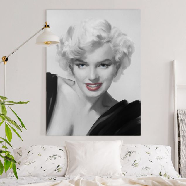 Telas decorativas em preto e branco Marilyn On Sofa