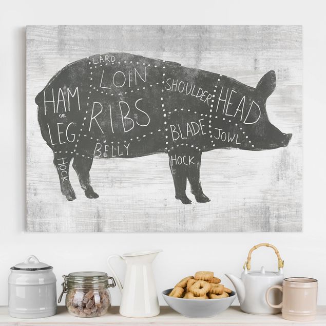 Telas decorativas em preto e branco Butcher Board - Pig