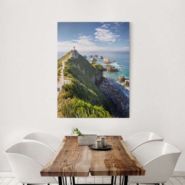 Telas decorativas mar Nugget Point Lighthouse And Sea New Zealand