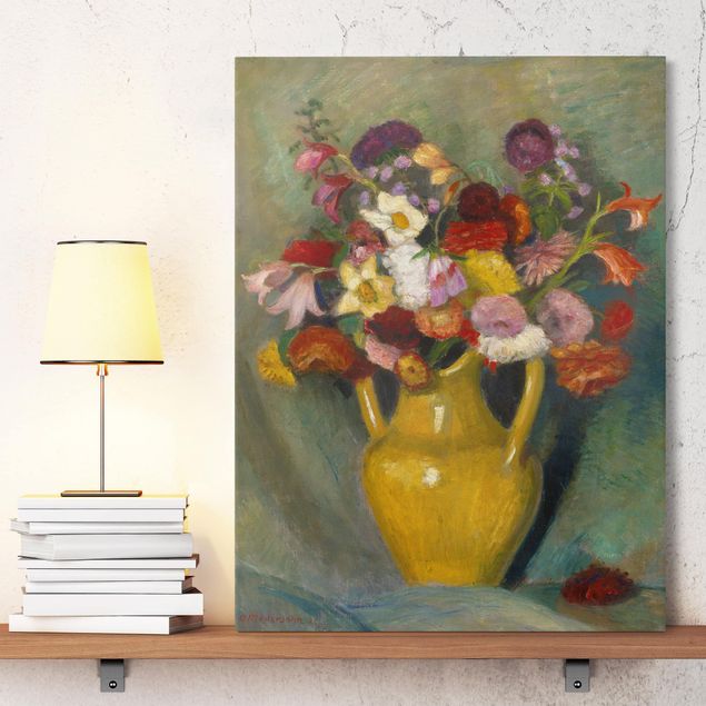 Quadros movimento artístico Expressionismo Otto Modersohn - Colourful Bouquet in Yellow Clay Jug