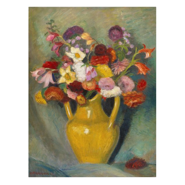 Quadros florais Otto Modersohn - Colourful Bouquet in Yellow Clay Jug