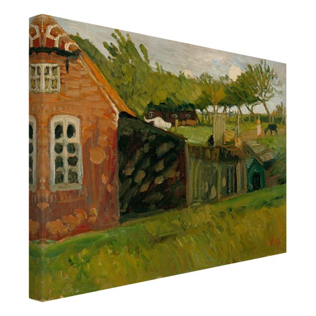 quadros de paisagens Otto Modersohn - Red House With Stables