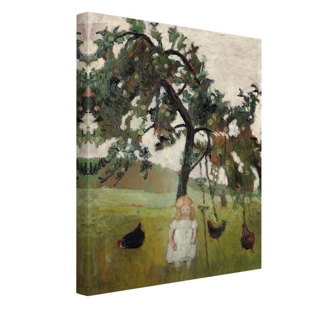 Telas decorativas réplicas de quadros famosos Paula Modersohn-Becker - Elsbeth with Chickens under Apple Tree