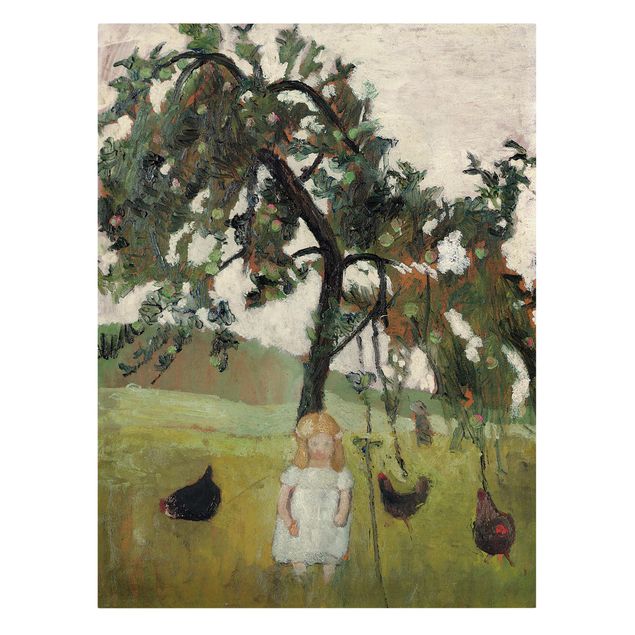 Quadros famosos Paula Modersohn-Becker - Elsbeth with Chickens under Apple Tree