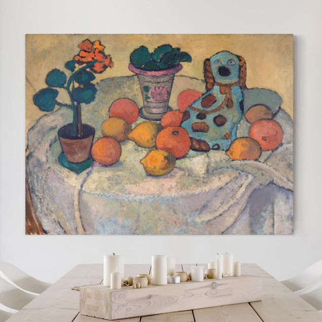 Quadros movimento artístico Expressionismo Paula Modersohn-Becker - Still Life With Oranges And Stoneware Dog