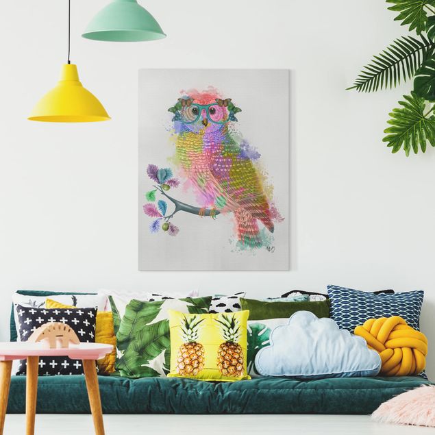 quadros decorativos para sala modernos Rainbow Splash Owl