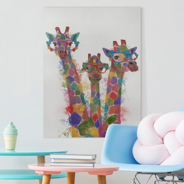 decoração para quartos infantis Rainbow Splash Giraffe Trio