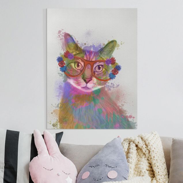 Telas decorativas gatos Rainbow Splash Cat