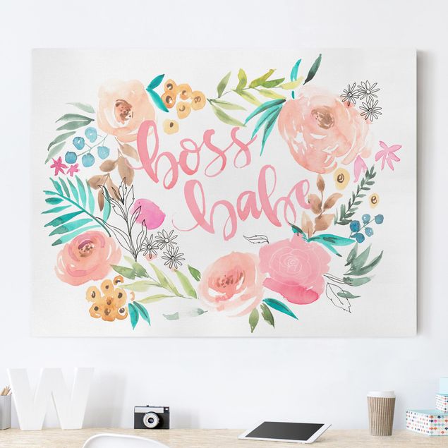 Telas decorativas flores Pink Flowers - Boss Babe