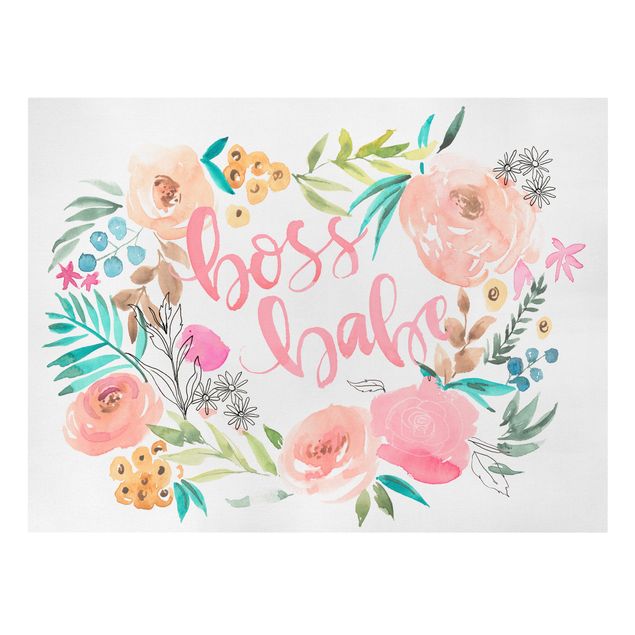 Quadros decorativos Pink Flowers - Boss Babe