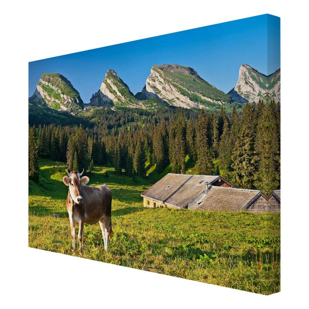 quadro com paisagens Swiss Alpine Meadow With Cow